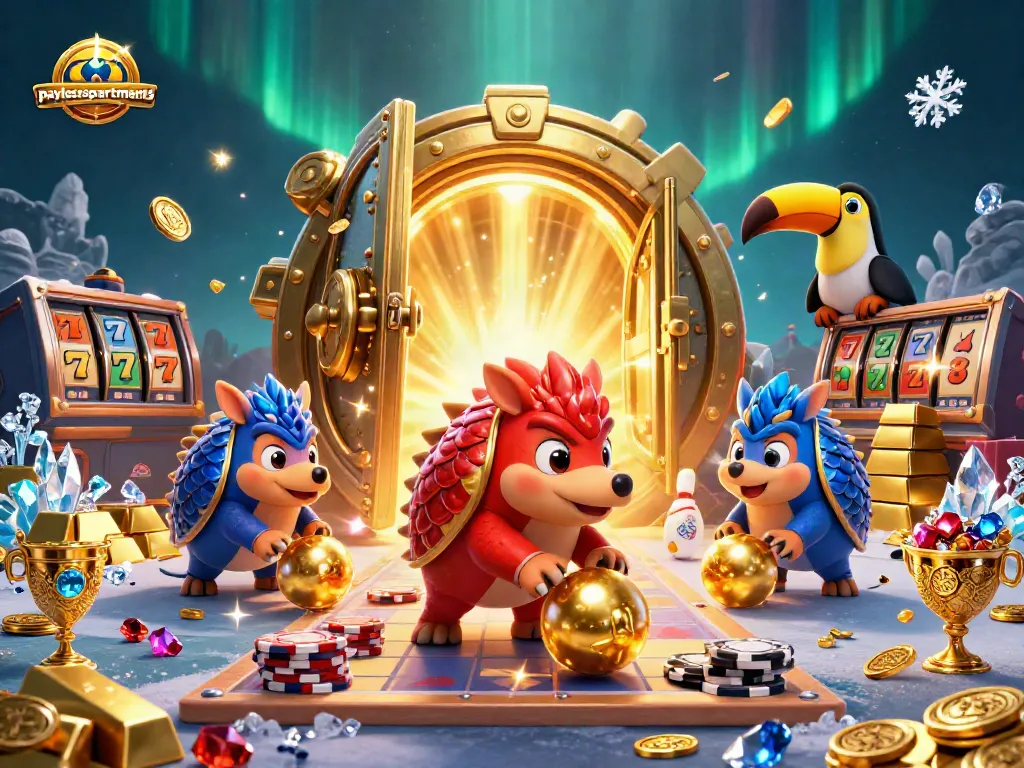 Engage in thrilling gameplay at paylessapartments with rival pangolins amidst a dazzling casino setting.