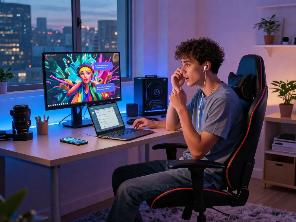 Engaging in ai nsfw chat in a stylish home office setting.
