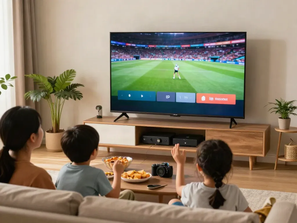 A family enjoying IPTV Italia streaming in a cozy living room.