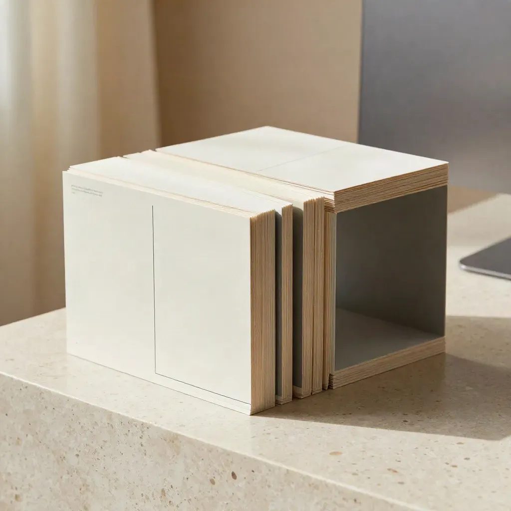 Blocchi modulari di un sito vetrina su travertino, in luce morbida e stile editoriale