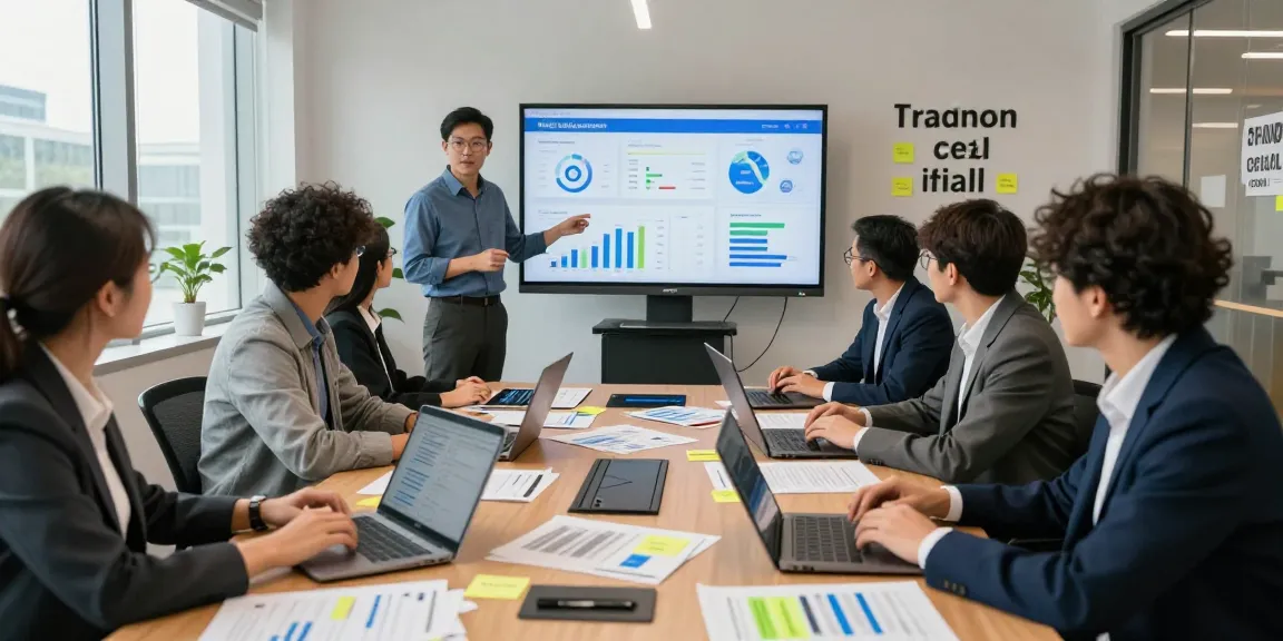 Team collaborating on document fraud detection strategies with data analysis and reports in a modern office.