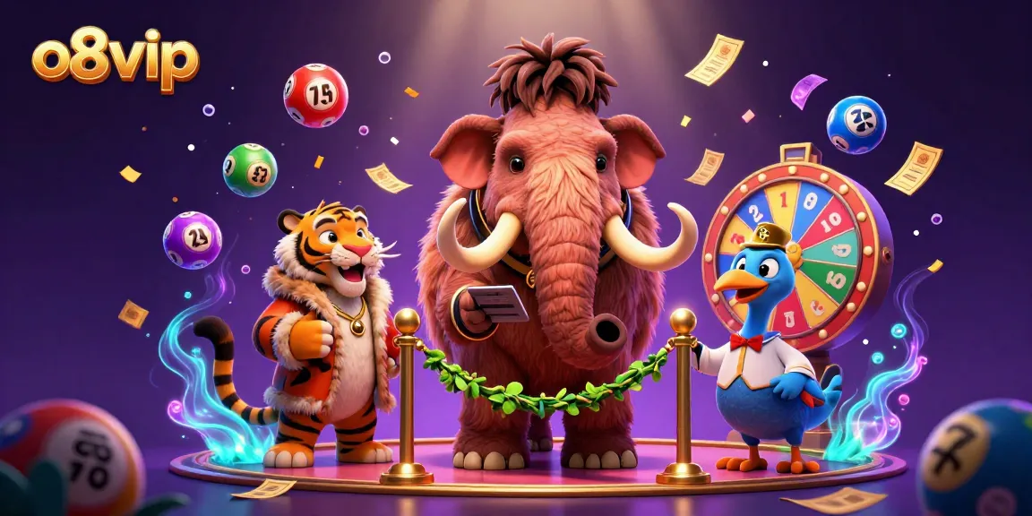 o8vip engages players with a vibrant casino scene featuring lottery elements and iconic characters.